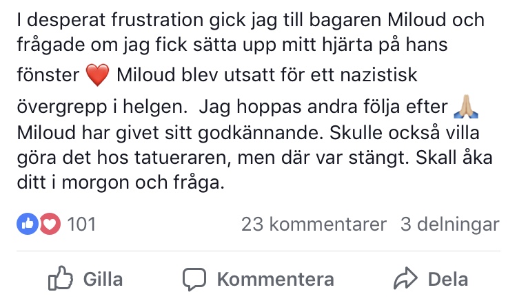 Facebook-inlägget som Monika Svensson publicerade har fått positiv respons.
