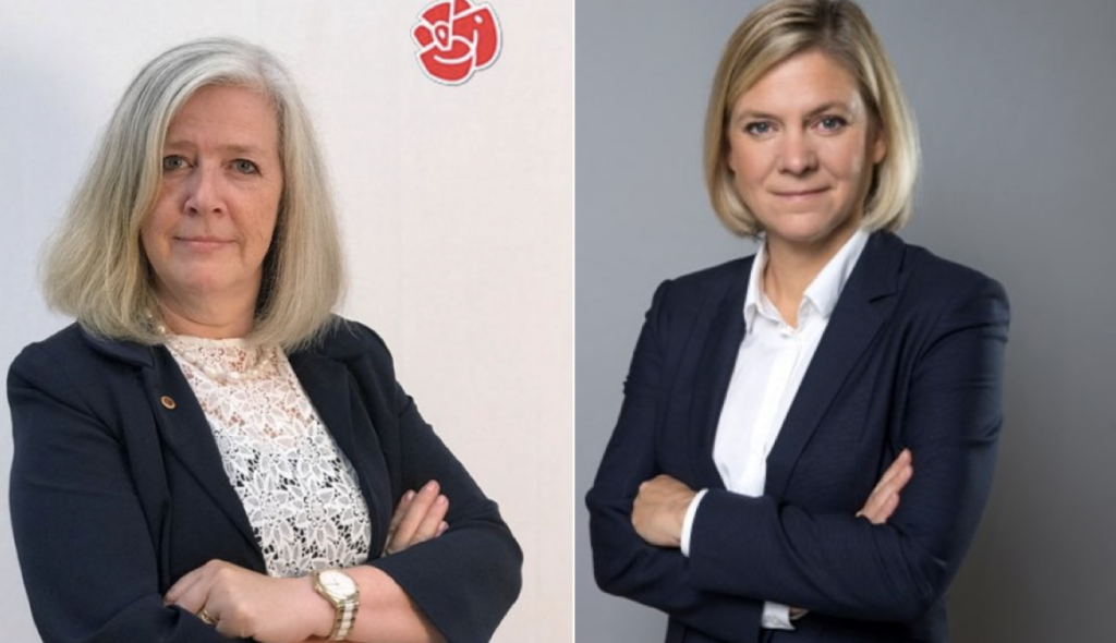 Lena Axelsson (t.v.) glädjer sig över valet av Magdalena Andersson (t.h.). Foto: Socialdemokraterna, Kristian Pohl/Government Offices of Sweden